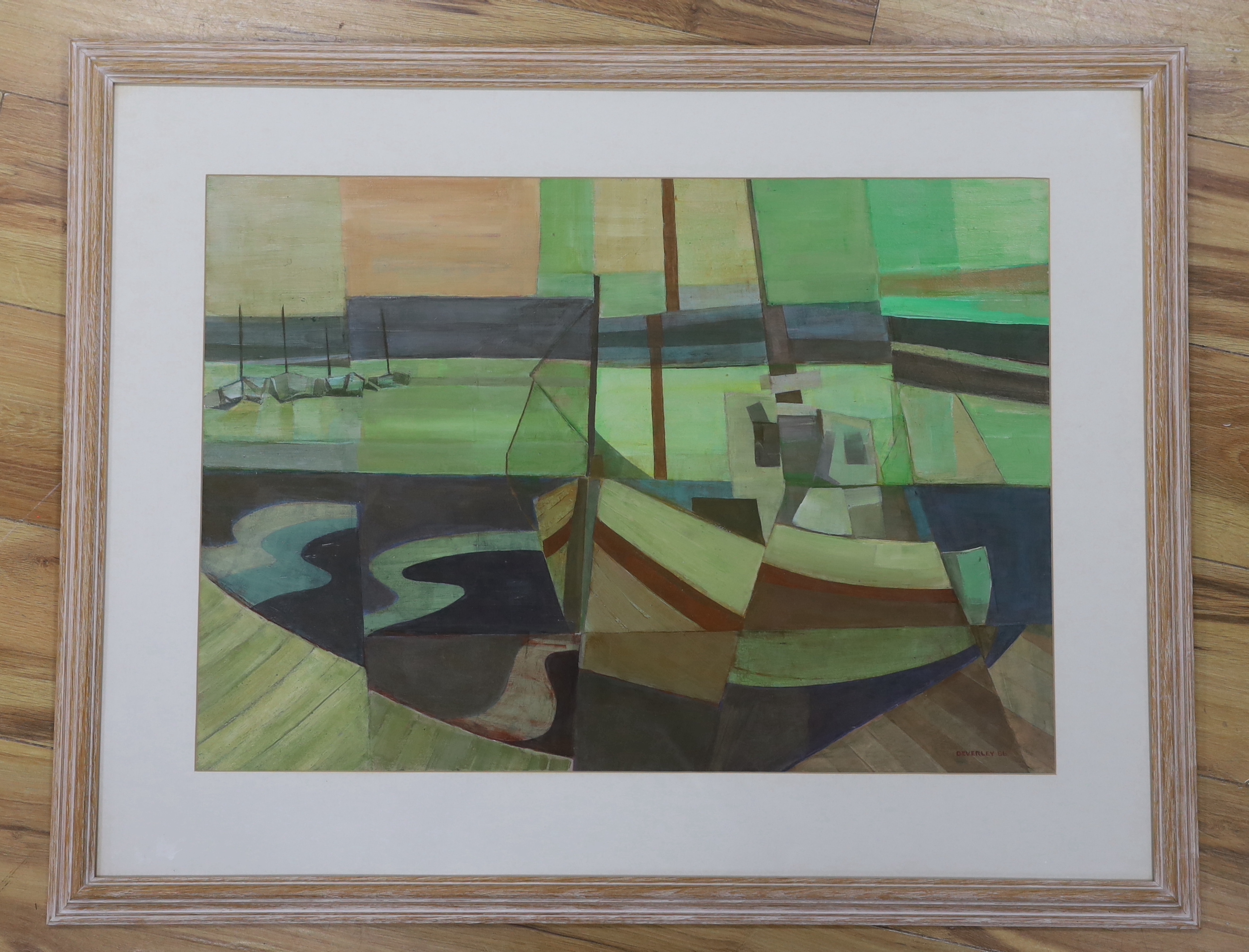 Beverley, mid 20th century mixed media, 'A line to the jetty', signed and dated, 63 x 45cm